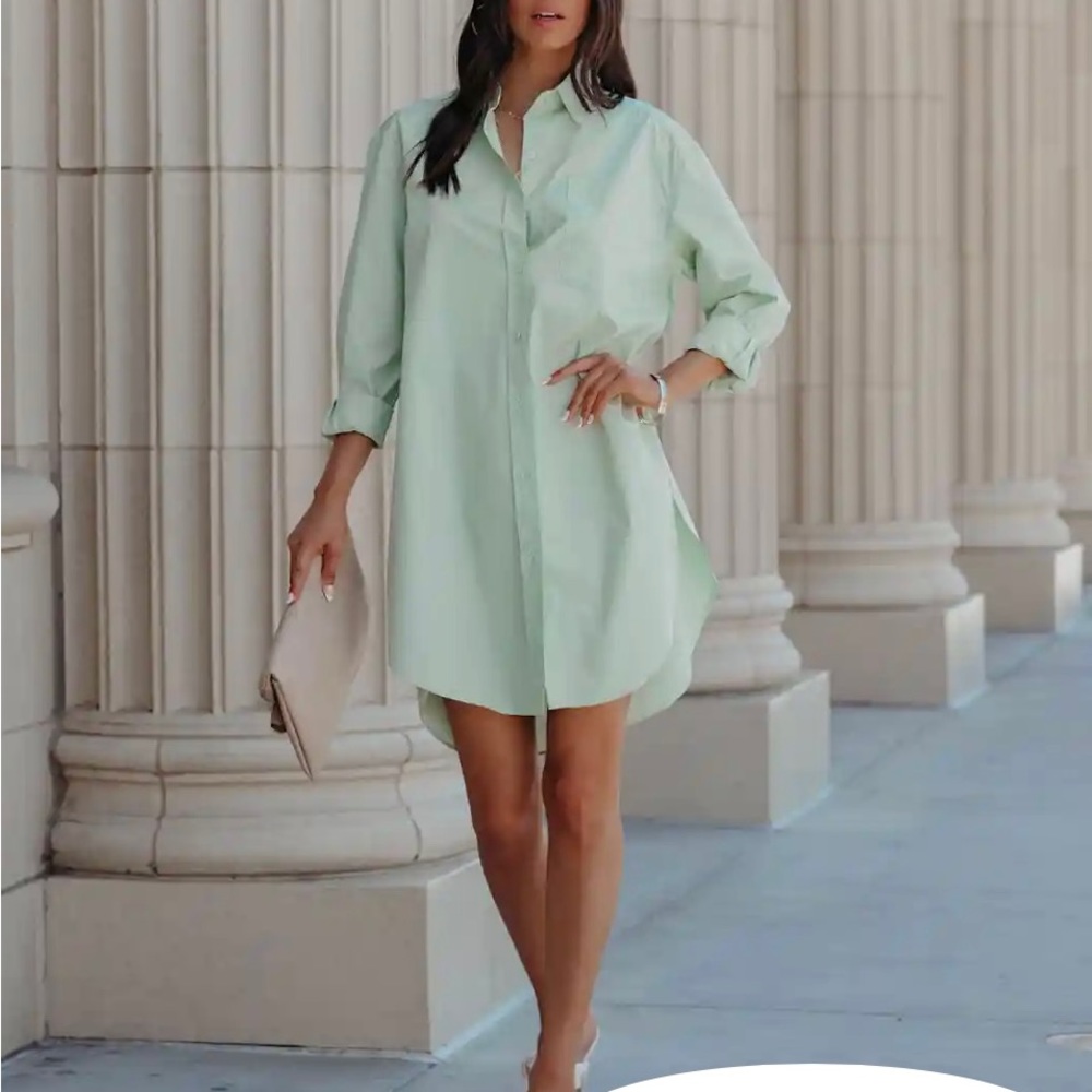 VICI: Harmony Cotton Button Down Shirt Dress - Pistachio - Medium - LIKE NEW - Picture 6 of 8